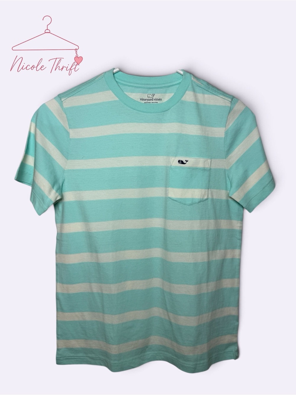 Vineyard Vines Boys Aqua Stripe Pocket Tee Size S 8-10